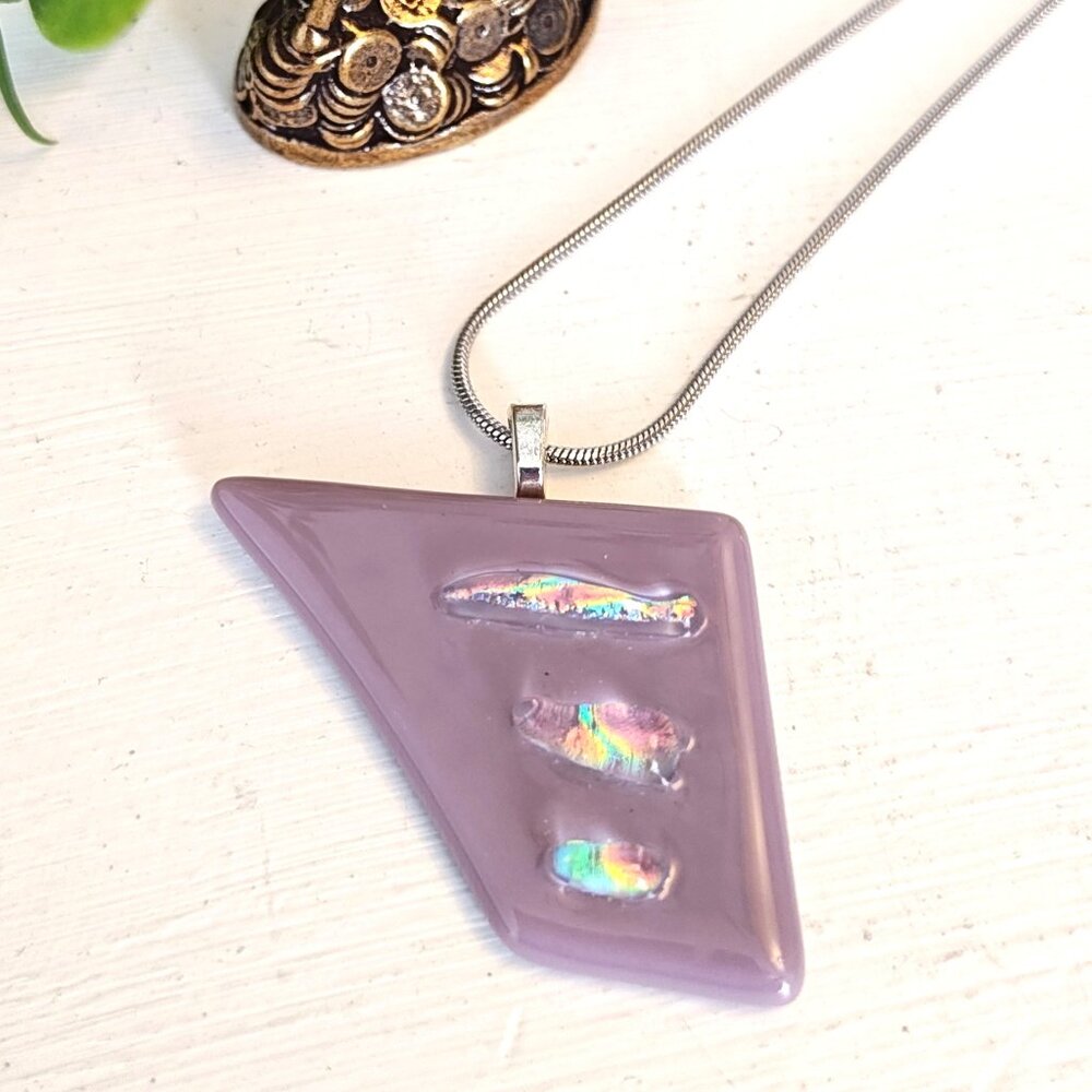 OOAK textured sculptural pendant Iridescent handmade fused glass jewelry